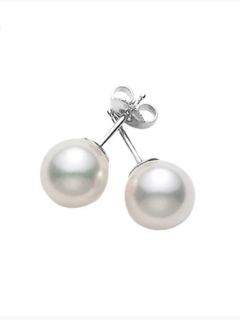 Mikimoto White Pearl Stud Earrings in Silver Posts